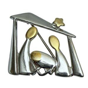 Vintage Shube Dakota West Nativity Brooch 925 Sterling Silver Religious Small Pi